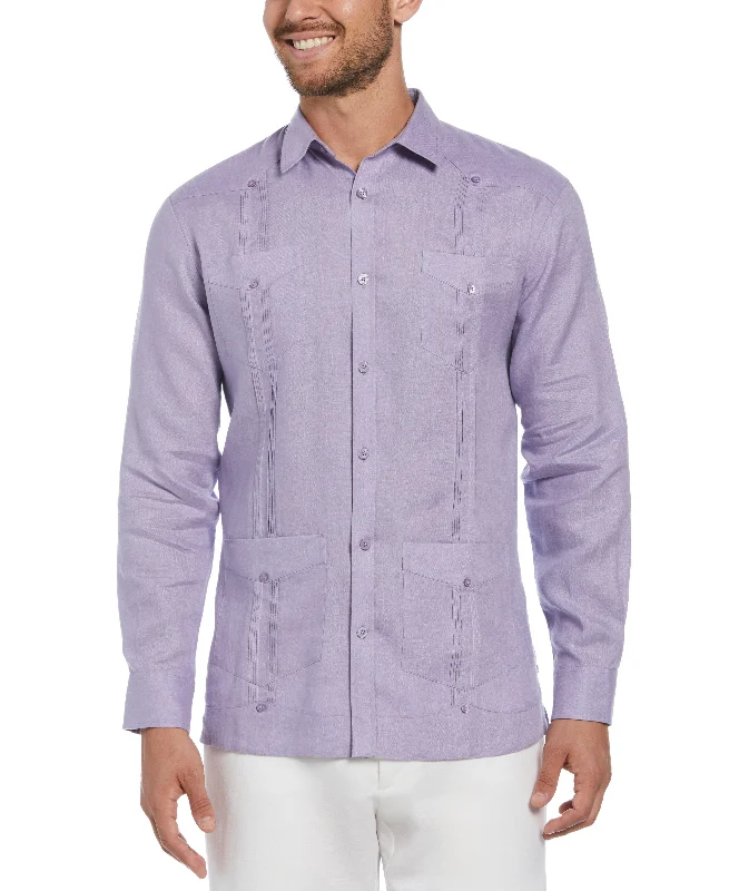 Big & Tall 100% Linen Classic Guayabera Shirt - Long Sleeve Mesh Blend Leather Blend Suede Blend