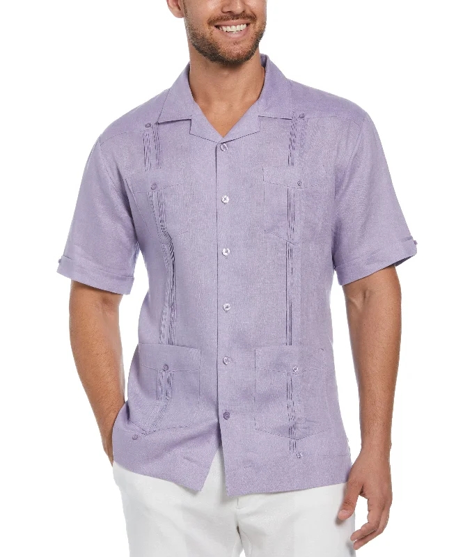 Big & Tall 100% Linen Classic Guayabera Shirt - Short Sleeve Beaded Sequined Faux Fur