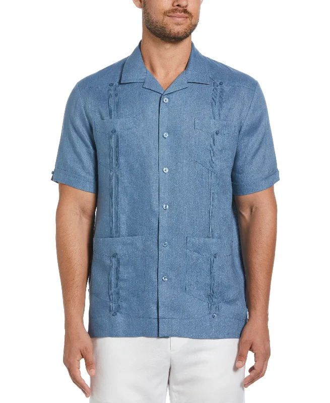 100% Linen Classic Guayabera Shirt - Short Sleeve Mesh Blend Leather Blend Suede Blend