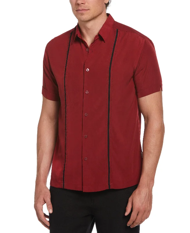 Panel Shirt - Contrast Stitching Cotton Fabric Linen Fabric Terry Fabric