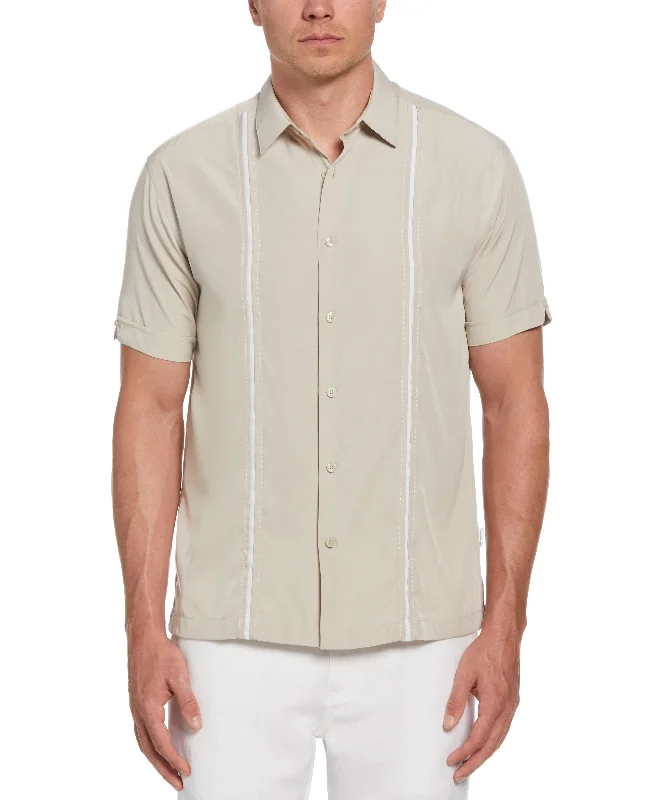 Panel Shirt - Contrast Stitching Solid Color Striped Floral