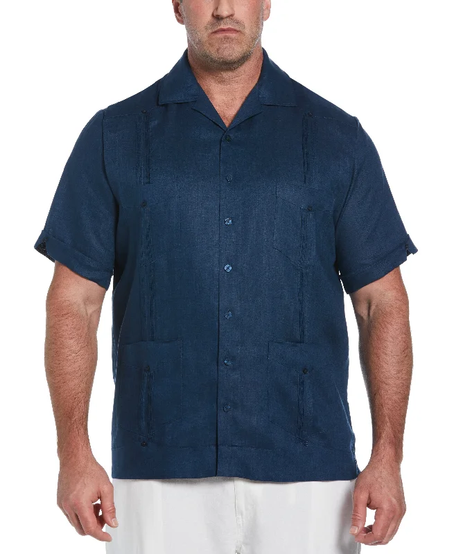 Big & Tall 100% Linen Classic Guayabera Shirt - Short Sleeve Cozy Warm Stylish