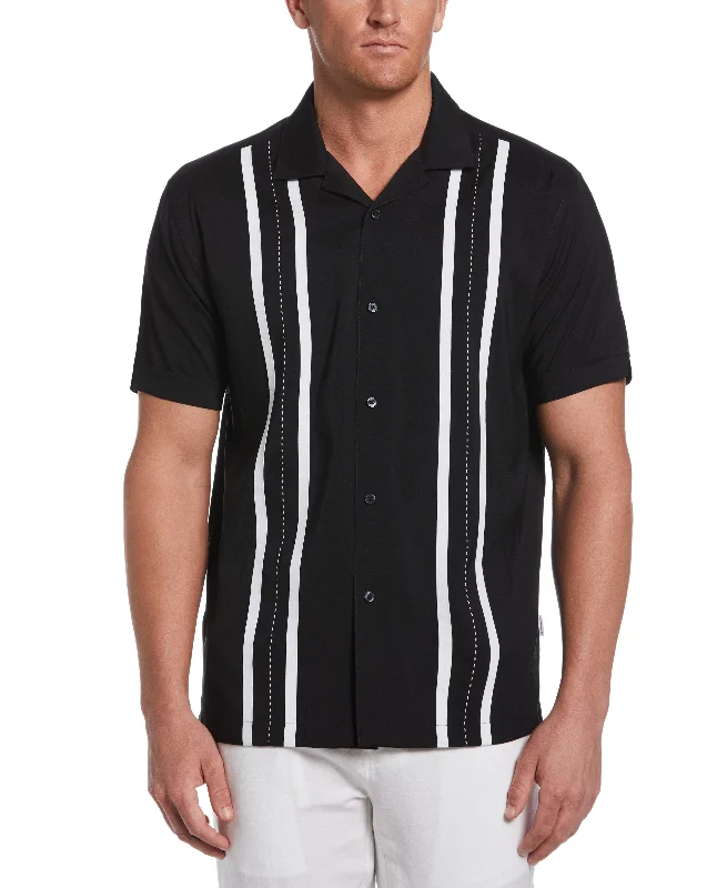 Contrast Panel Camp Collar Shirt Houndstooth Herringbone Solid