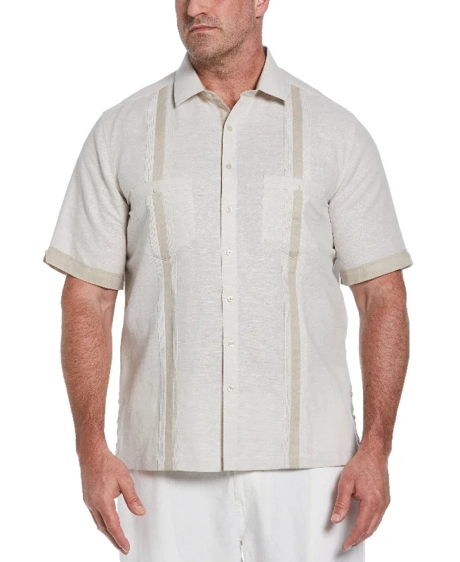 Big & Tall Linen Blend Cross Dye Guayabera Shirt Collared T-Shirt Boat Neck A-Line