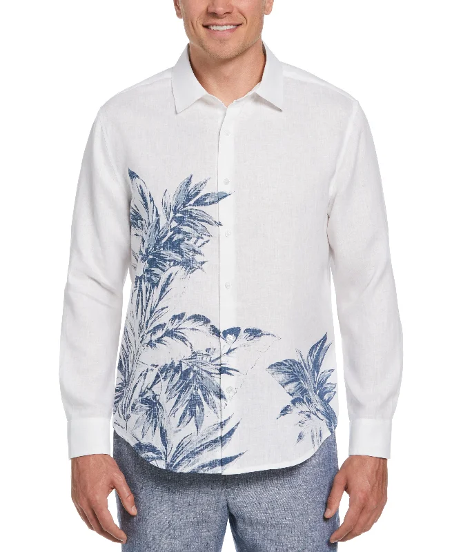Linen Engineered Tropical Print Shirt Casual Formal Business