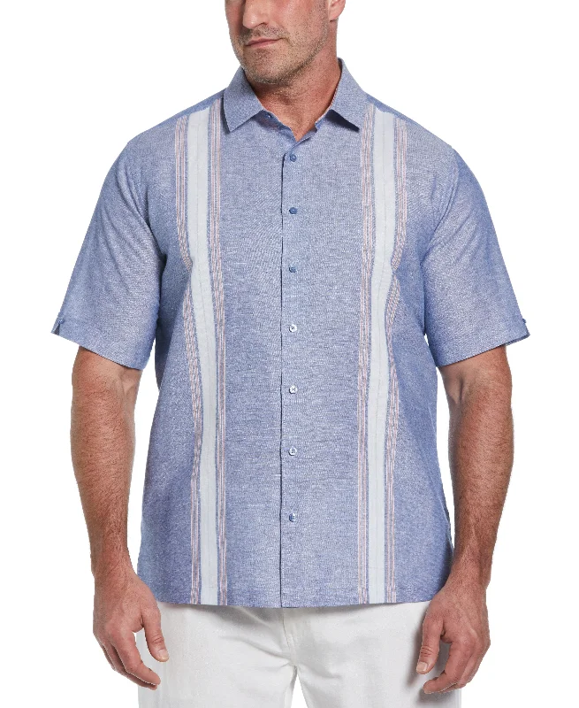 Big & Tall Linen Blend Textured Panel Shirt Basic T-Shirt Crew Neck Short Sleeve