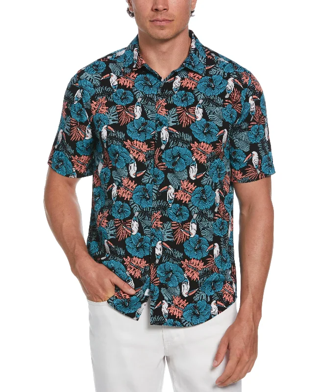 Toucan Hibiscus Print Shirt Striped Floral Plaid
