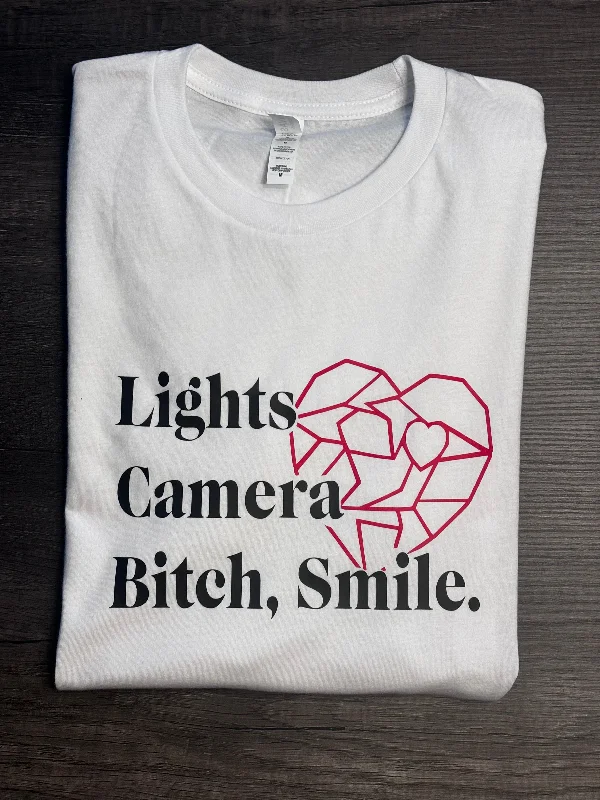 LIGHTS, CAMERA, BITCH, SMILE SHIRT Satin Fabric Silk Fabric Chiffon Fabric
