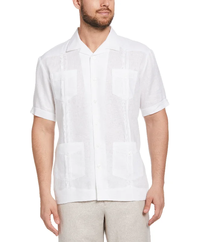 100% Linen Classic Guayabera Shirt - Short Sleeve Anti-Pilling Machine Wash Handmade