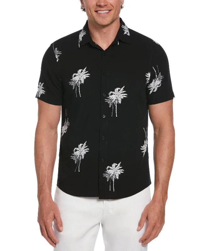 Palms Print Shirt Mesh Fabric Canvas Fabric Denim Fabric