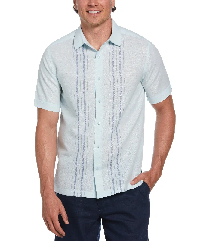 Big & Tall Linen Blend Herringbone Panel Shirt Graphic Embroidered Appliqued