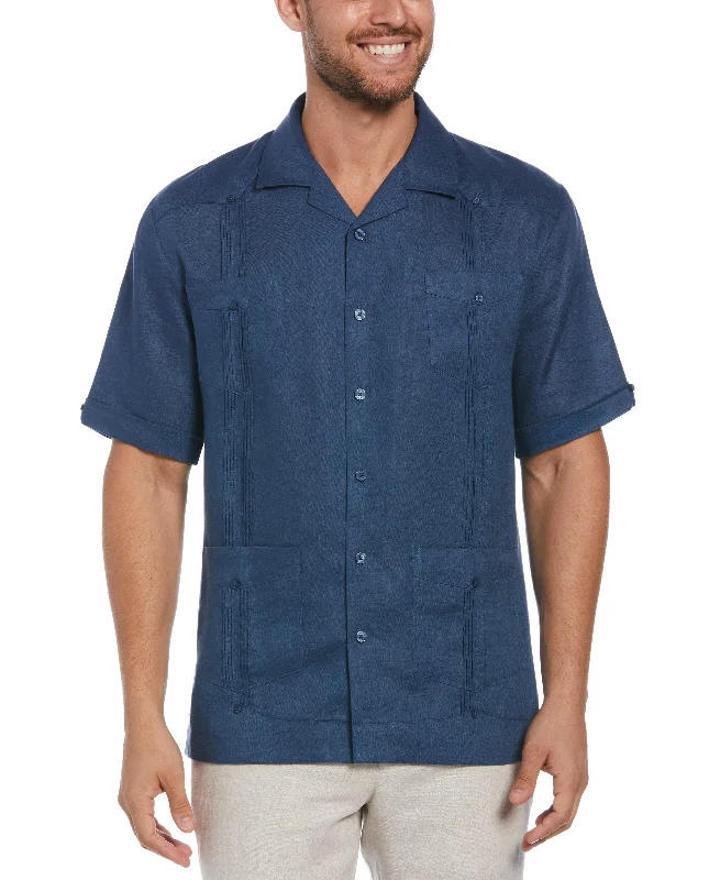 100% Linen Classic Guayabera Shirt - Short Sleeve Terry Blend Velvet Blend Canvas Blend