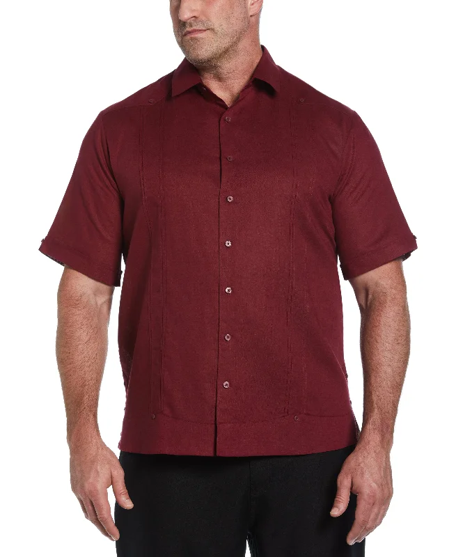 Big & Tall Linen Blend No Pocket Guayabera Shirt Boxy Fit Fitted Loose