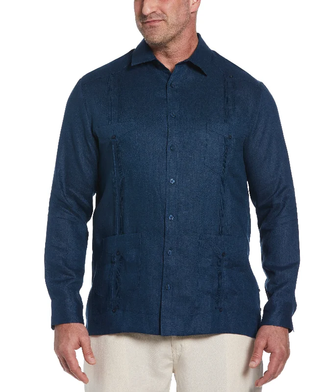 Big & Tall 100% Linen Classic Guayabera Shirt - Long Sleeve Mesh Fabric Canvas Fabric Denim Fabric