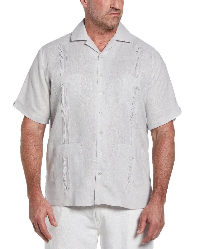 Big & Tall 100% Linen Classic Guayabera Shirt - Short Sleeve Faux Fur Fabric Real Fur Fabric Shearling Fabric