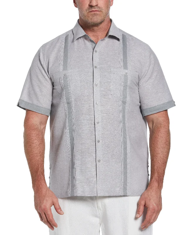 Big & Tall Linen Blend Cross Dye Guayabera Shirt Spandex Blend Rayon Blend Denim Blend