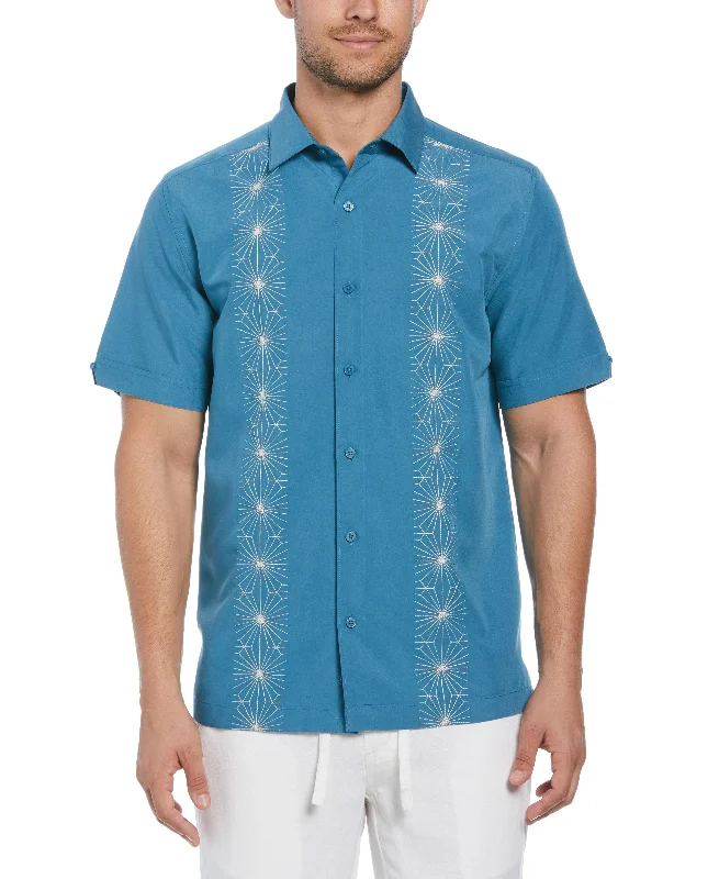 Geo Embroidery Panel Shirt Satin Blend Silk Blend Wool Blend