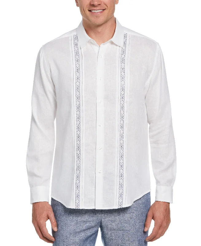 Cross Dye Linen Pintuck Embroidered Panel Shirt Chenille Blend Fleece Blend Nylon Blend