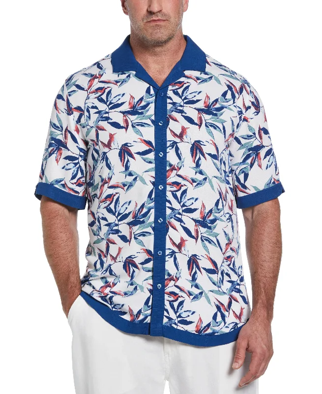 Big & Tall Watercolor Leaf Print Textured Shirt Lace Blend Ribbed Blend Corduroy Blend