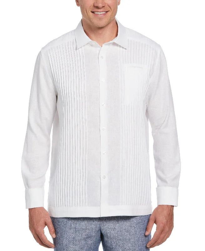Solid Linen Presidente Guayabera Shirt Mesh Blend Leather Blend Suede Blend