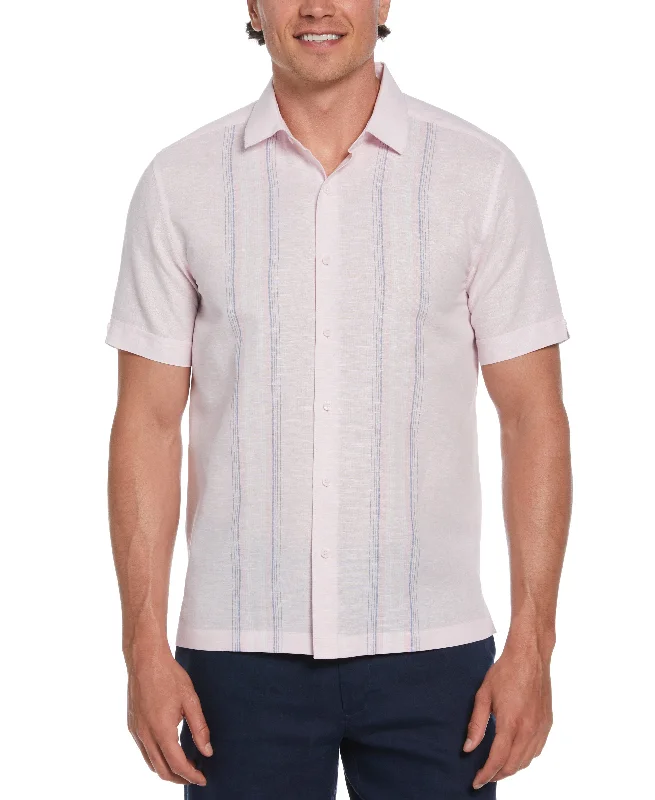 Linen Blend Tri-Color Panel Shirt Notch Collar Peter Pan Collar Cowl Neck