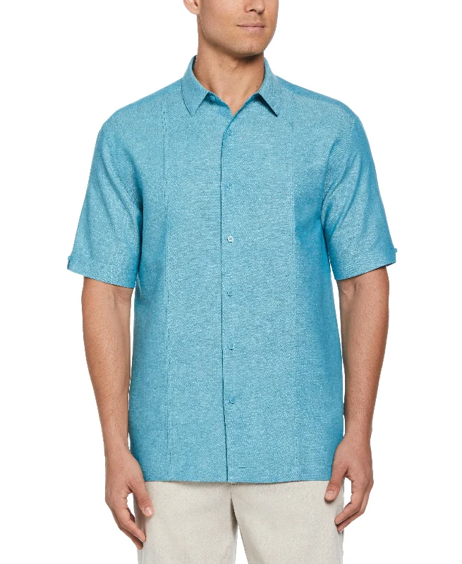 Linen Blend Panel Shirt Collared Crew Neck Turtle Neck