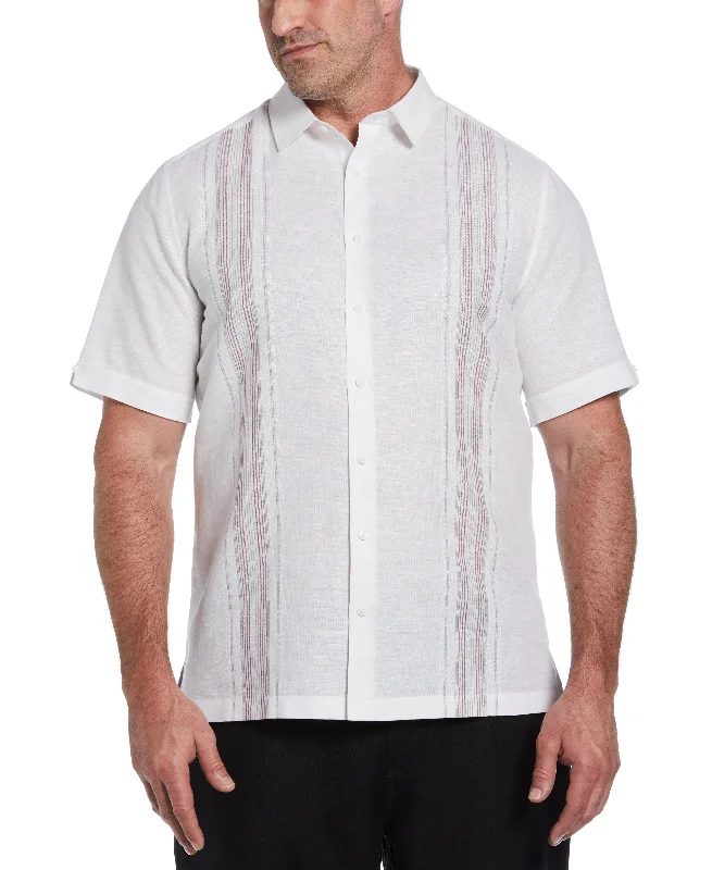 Big & Tall Linen Blend Yarn Dyed Panel Shirt Spandex Blend Rayon Blend Denim Blend