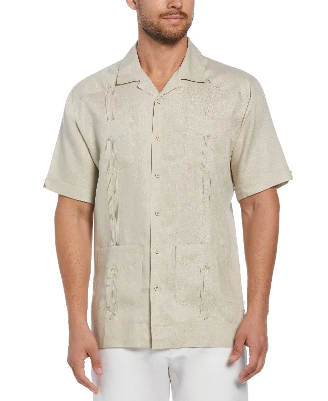 100% Linen Classic Guayabera Shirt - Short Sleeve Graphic T-Shirt Round Neck Polyester