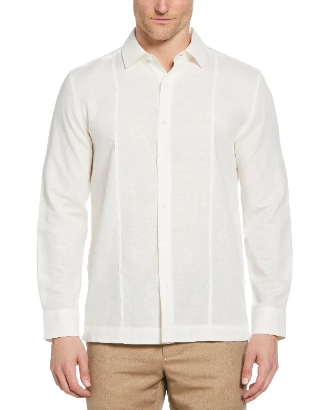 Linen-Blend Pintucks Guayabera Shirt Real Fur Shearling Chenille