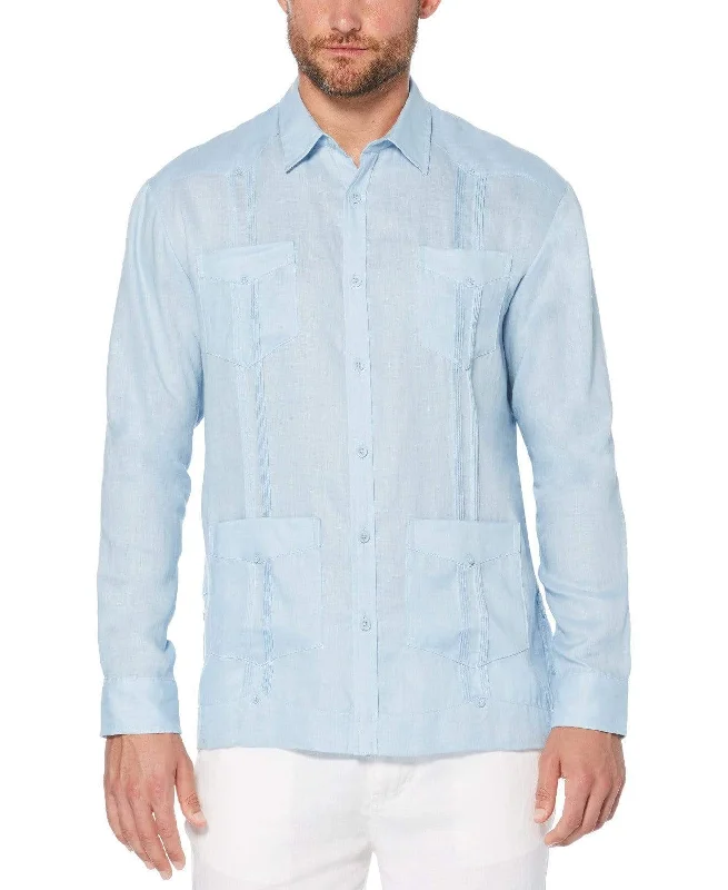 Big & Tall 100% Linen Classic Guayabera Shirt - Long Sleeve Denim Fabric Leather Fabric Suede Fabric