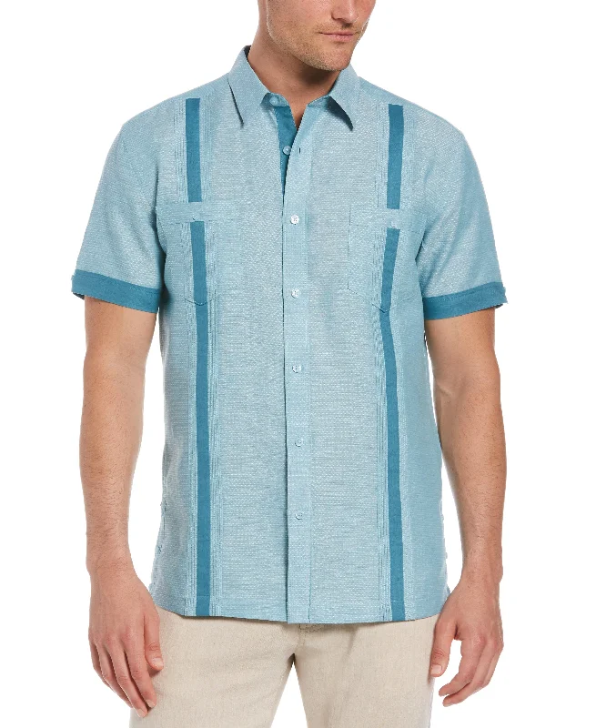 Fashion Double Pocket Guayabera Shirt Print Jacquard Patchwork