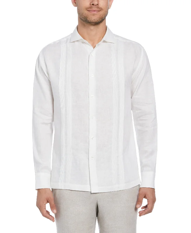Big & Tall Linen Multi Pintuck Guayabera Shirt Spandex Blend Rayon Blend Denim Blend