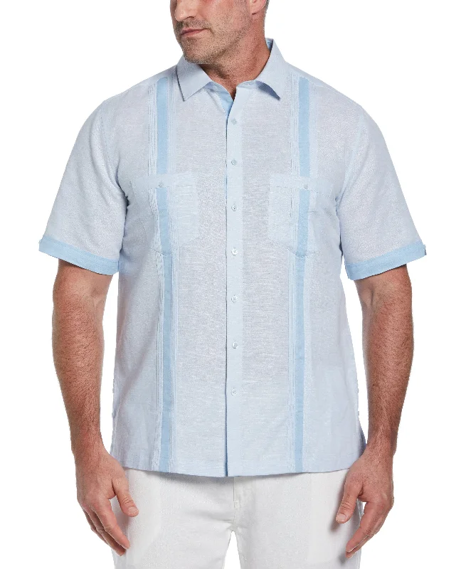 Big & Tall Linen Blend Cross Dye Guayabera Shirt Basic T-Shirt Crew Neck Short Sleeve