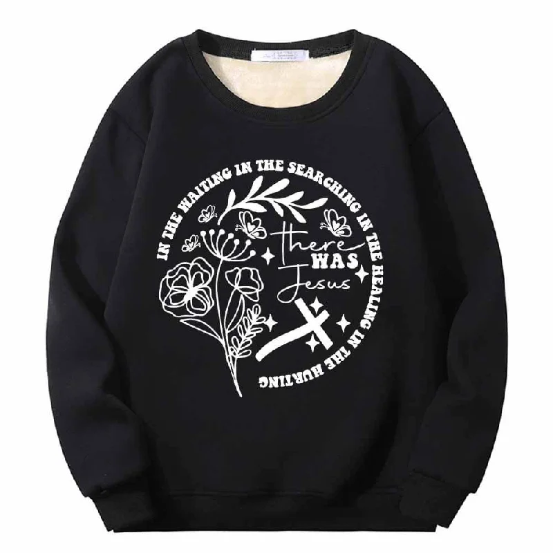 There Was Jesus Flowers Cross Crew Collar Fleece Sweatshirt Hoodie with Turtle Neck Cozy Winter
