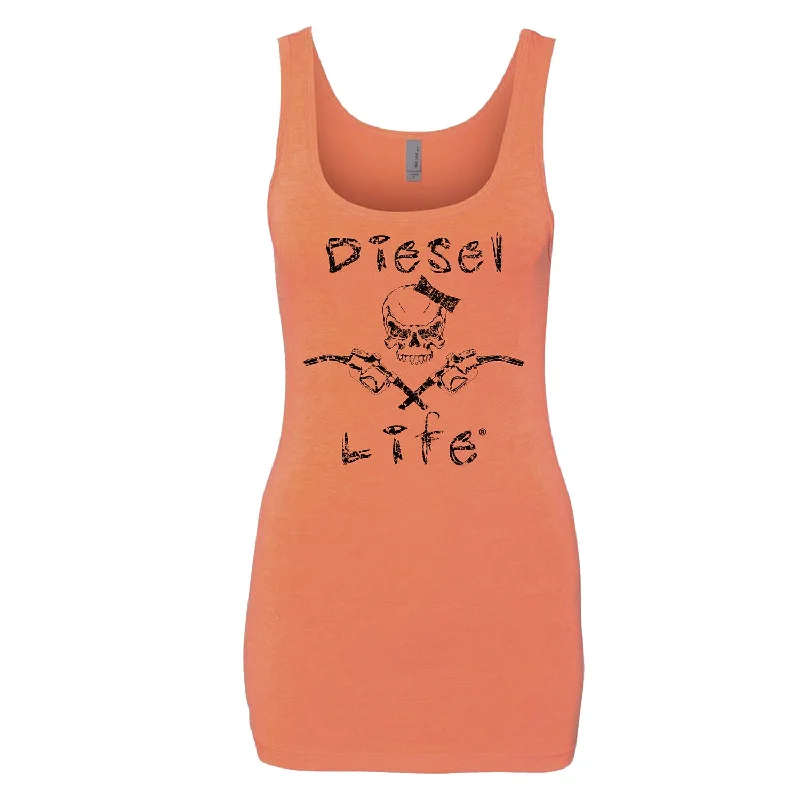 Ladies Skull & Pumps Tank Top Neon Orange w/ Black yoga tank top