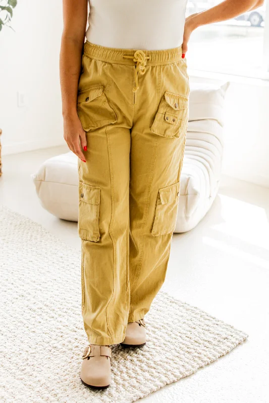 Freya Utility Cargo Pants | Mustard Classic Bootcut Trousers