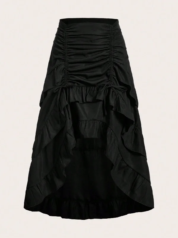 Victorian Witch Classic Ruched Ruffle Hem Skirt high waist skirt