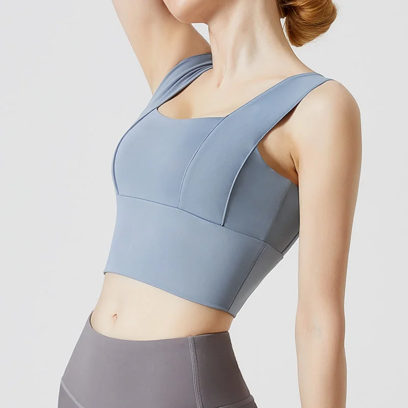 US Stock H-Straight Strap Sports Yoga Bra Wireless Supportive Bras Workout Crop Tank Tops athletic tank top