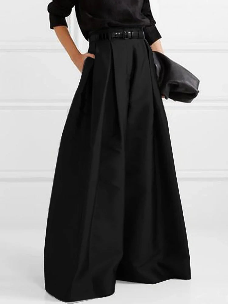 Stylish Loose High Waisted Solid Color Wide Leg Pants 102645 Chic Faux Leather Pants