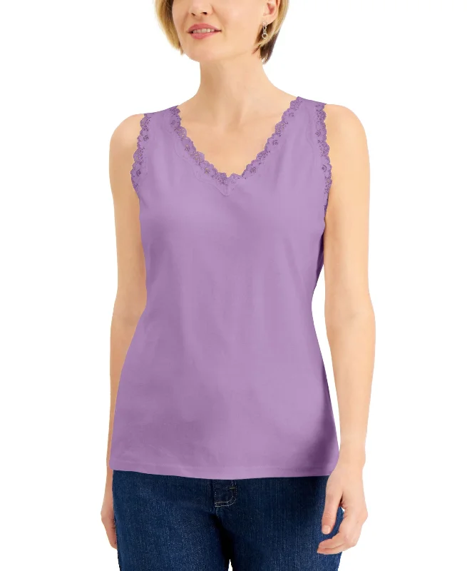 Cotton Scalloped-Lace Tank Top strapless tank top