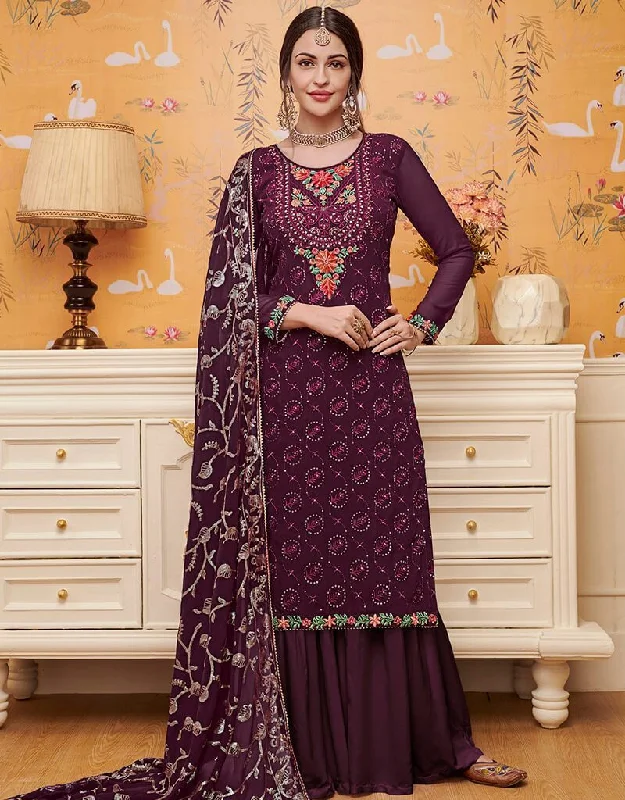 Purple Blooming Foux Gourgette Palazzo Dress Tunics Running lightweight