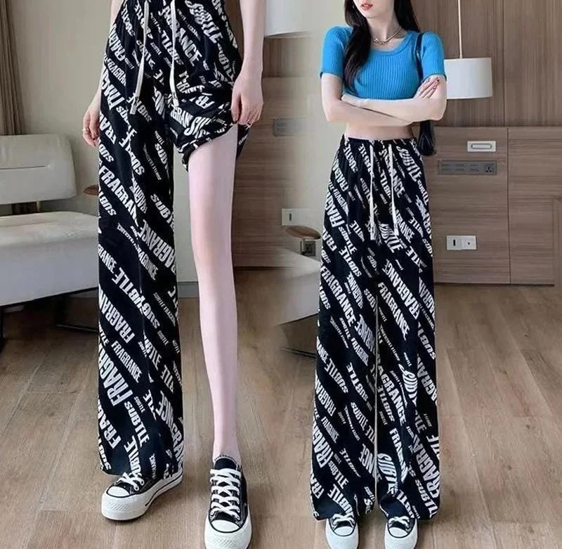 Loose Sports Style Fashion Trendy Printed Elastic Ice Silk Pant S 401855 Stylish Casual Pants