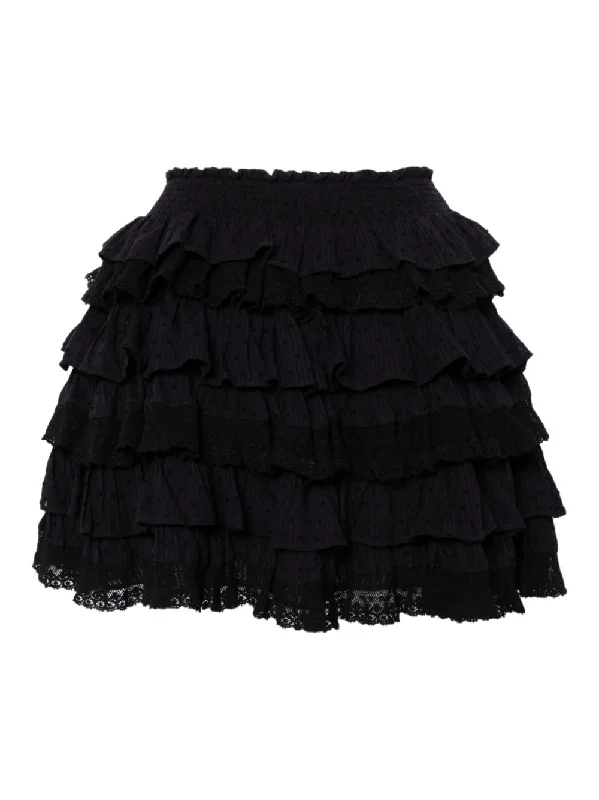 LoveShackFancy Women's Citron Ruffled Layered Mini Skirt, Midnight Voyage, L corduroy skirt comfortable