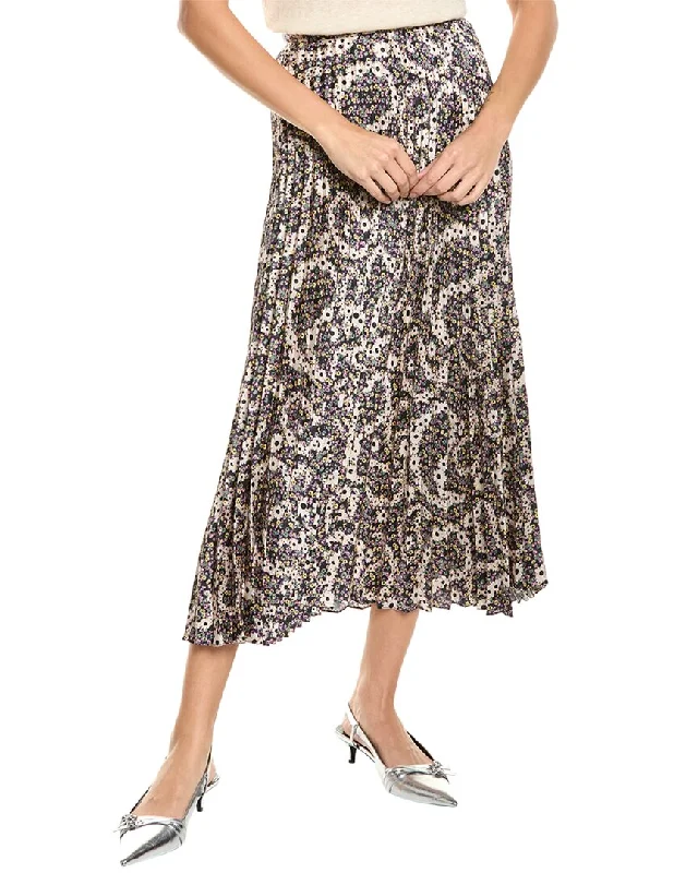 Sandro Accordion Pleated Midi Skirt silk skirt lustrous