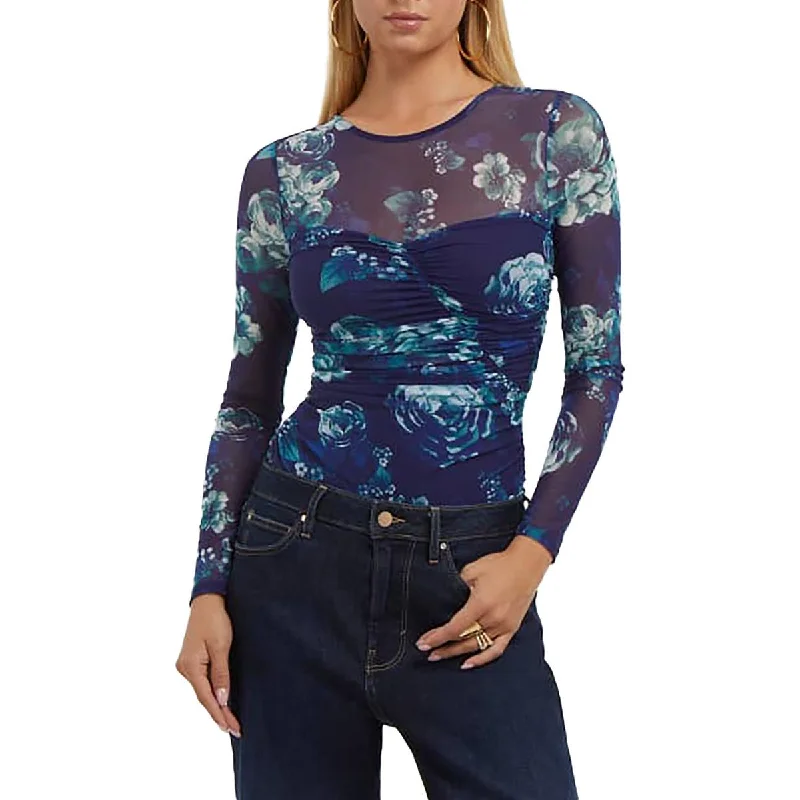 Womens Ruched Long Sleeves Bodysuit Chic Bodysuit with Ruffles