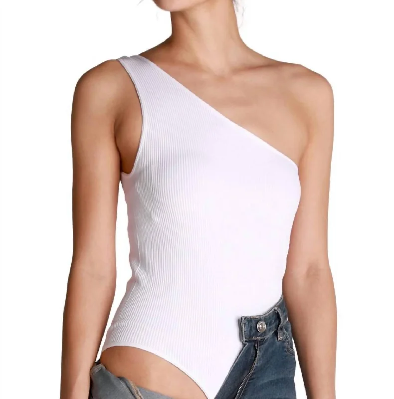 One Shoulder Bodysuit In White Stylish Mock Neck Bodysuit