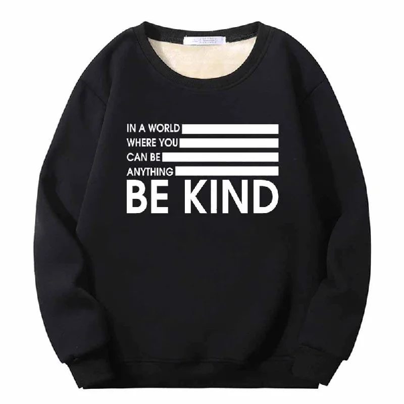 Be Kind American Flag Fleece Crew Collar Sweatshirt Hoodie with Lace Feminine Delicate
