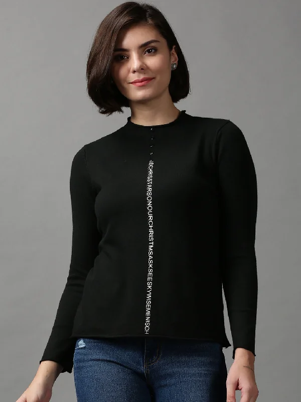 Women Solid Black Sweater-TG-A-246-Black Iron Safe Non-Iron Wrinkle Free