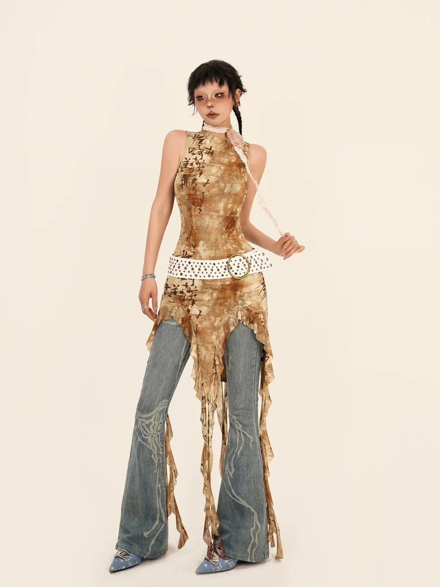 Nico Molly Post-Apocalyptic High-Low Dress - Brown/Grey (Women's) Tunics Spring floral