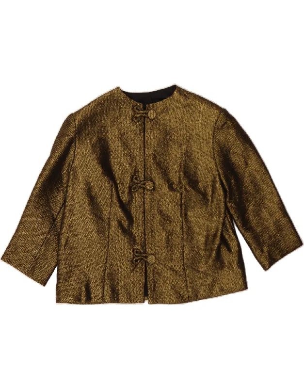 VINTAGE Womens 3/4 Sleeve 3 Button Blazer Jacket UK 16 Large Gold Faux Fur Jacket Real Fur Jacket Shearling Jacket